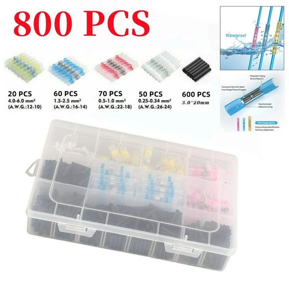 800 Pcs Solder Seal Sleeve Wire Connectors, Heat Shrink Butt Splice Connectors, Waterproof and Insulated Electrical Wire Terminals