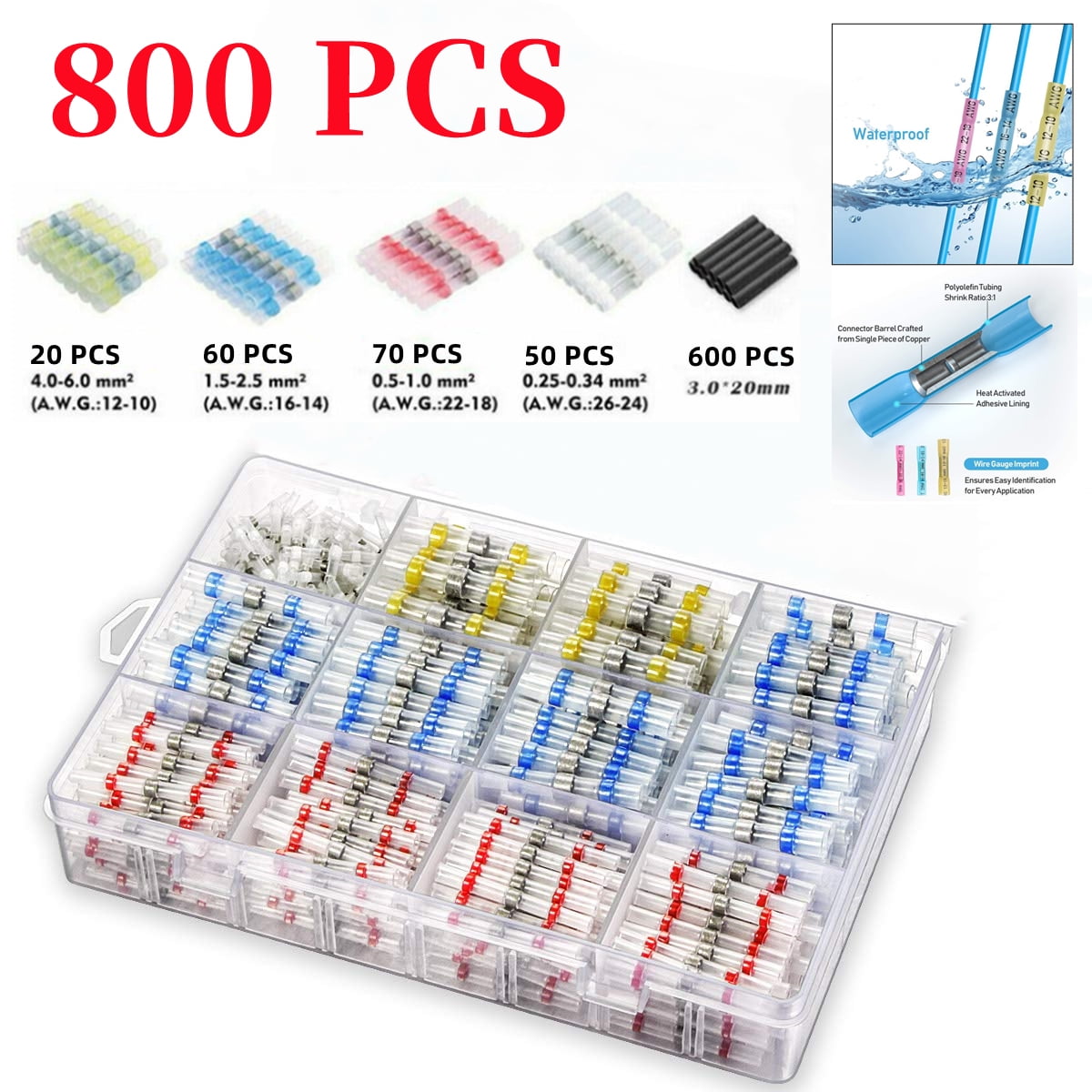 800 Pcs Solder Seal Sleeve Wire Connectors, Heat Shrink Butt Splice