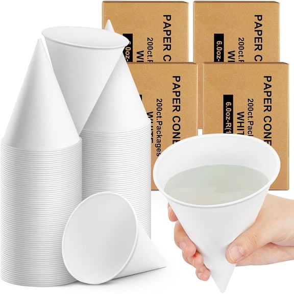 800 Pcs Thickened Disposable Paper Cone Cups 6 oz White