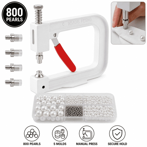 800-Pearl Hand Press Setting Machine Bead Fastener DIY Craft, White
