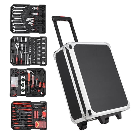800-Piece Mechanic Tool Kit with Rolling Trolley Case – Socket & Wrench Set with Drill – All-Purpose Home and Automotive Repair Tools for Mechanics and DIY – Portable Suitcase Size