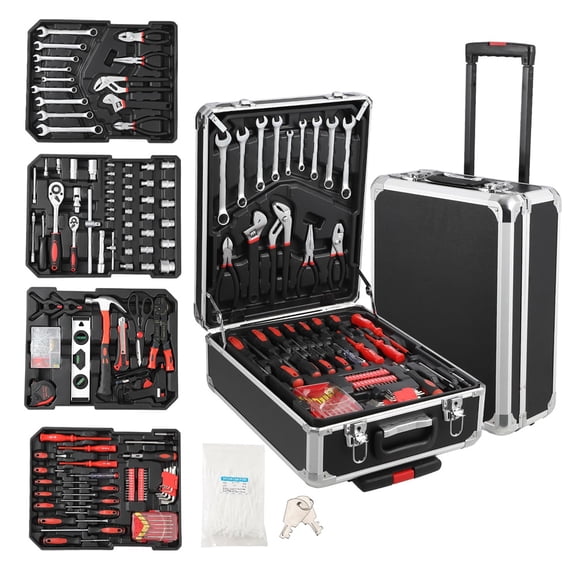 800 Piece Tool Kit Aluminum Trolley Case Tool Set, Socket Wrench Hand Tool Set Mechanic Rolling Tool Box, House Repair Kit Set, Household Hand Tool Set