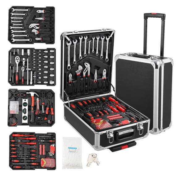 800-Piece Ultimate Mechanic Tool Kit with Aluminum Trolley Case Full Set of Sockets, Wrenches & Hand Tools 4-Tier Organized Storage Professional Repair Tool Box for Auto Maintenance, Garage & Garden