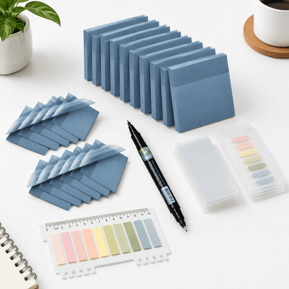 800 Sheet Morandi Blue Morandi Color Transparent Sticky Note Set with Dual-Tip Marker