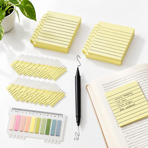 800 Sheet Yellow Lined Transparent Sticky Note Set with Dual-Tip Marker and Index Tabs
