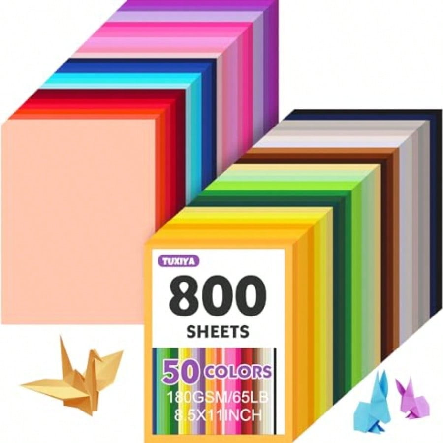 800 Sheets 8.5 X 11 Colored Cardstock 50 Assorted Colors Construction Paper Card Stock Printer Paper for Printing Card Making DIY Crafts School plies Party Decorations 180GSM/65LB