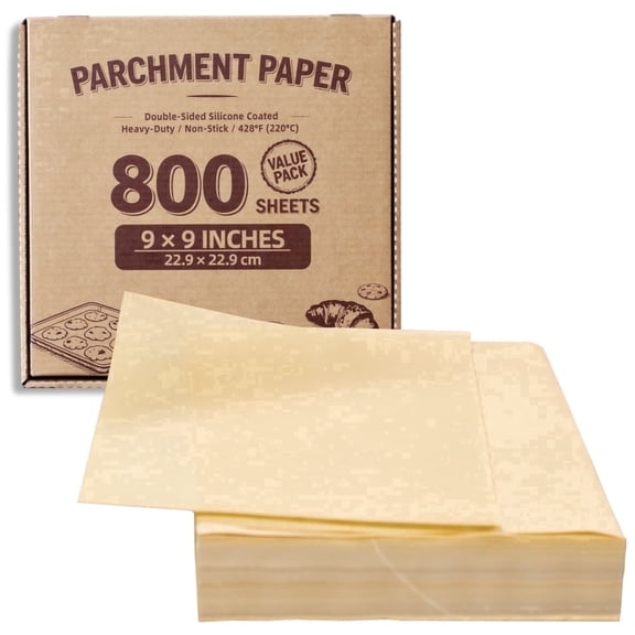800 Sheets Value Pack 9x9 Parchment Paper - Unbleached Non-Stick Food Grade 428°F for Baking Pans, Square Cakes, Roasting Veggies & Commercial Use