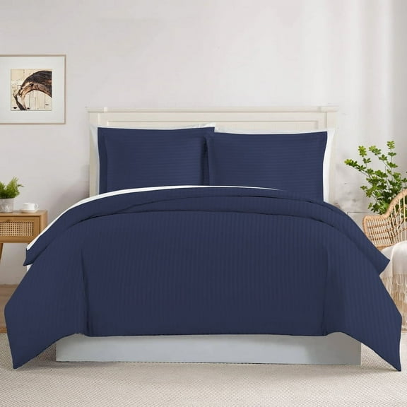 800 TC 100% Egyptian Cotton Premium Duvet set Zipper Closur Ultra Soft Durable and Fade Resistant Color Navy Blue Stripe size Twin/Twin Xl
