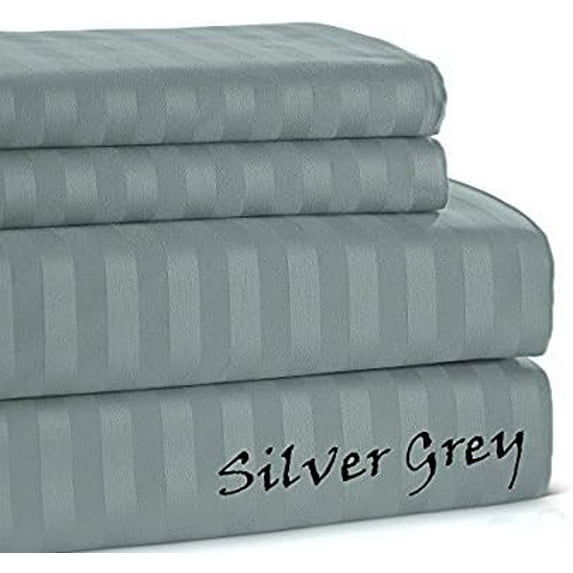 800 TC Complete Room SHEET SET 4-Pieces Egyptian Cotton !! Striped COLORS - California King Size - Striped Colors { Silver } Fit Depth Pocket 28" Inches By KM LINEN
