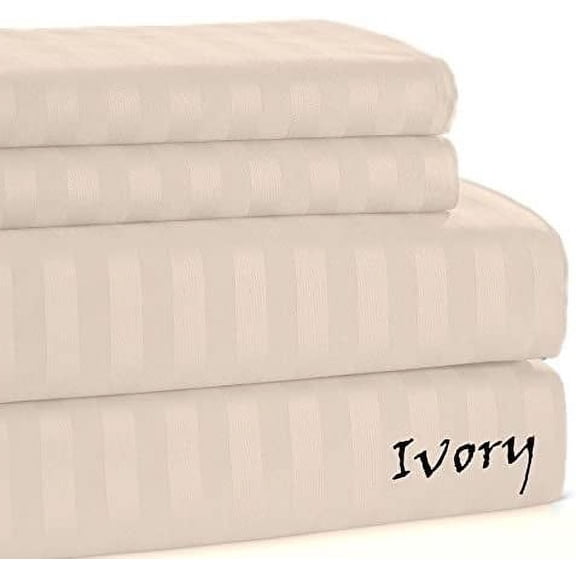 800 TC Complete Room SHEET SET 4-Pieces Egyptian Cotton !! Striped COLORS - Full Size - Striped Colors { Ivory } Fit Depth Pocket 28" Inches By KM LINEN