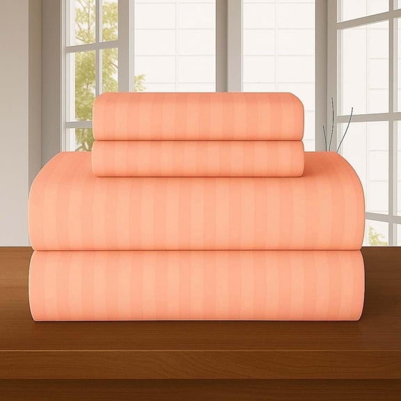 800-TC Level of Softness - Extra Soft Cooling Sheets for Hot Sleepers and Night Sweats [Queen Sleeper Sofa Peach Stripe] Fit Up To 6" inches Deep Pocket.
