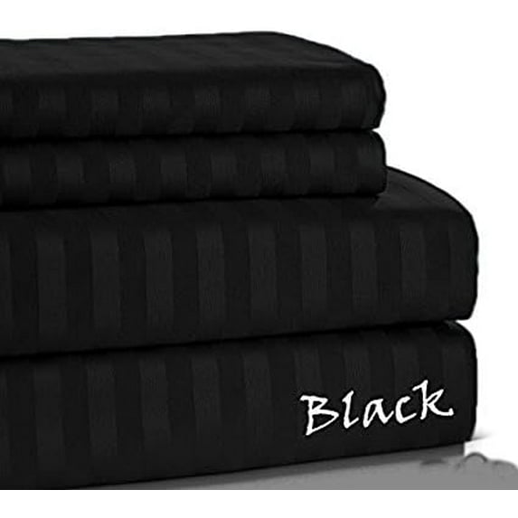 800 TC SHEET SET !! Italian Finish Egyptian Cotton !! Striped COLORS - King Size - Striped Colors { Black } Excactly Fit Pocket 25" Inches By KM LINEN