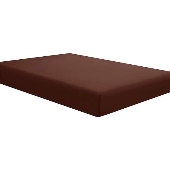 800 TC Single 1-Piece Fitted / Bottom Sheet Elegant Comfort 100 % Cotton - - Full Size - Solid COLORS - { Chocolate } Super Deep Pocket 20" Inches By KM LINEN
