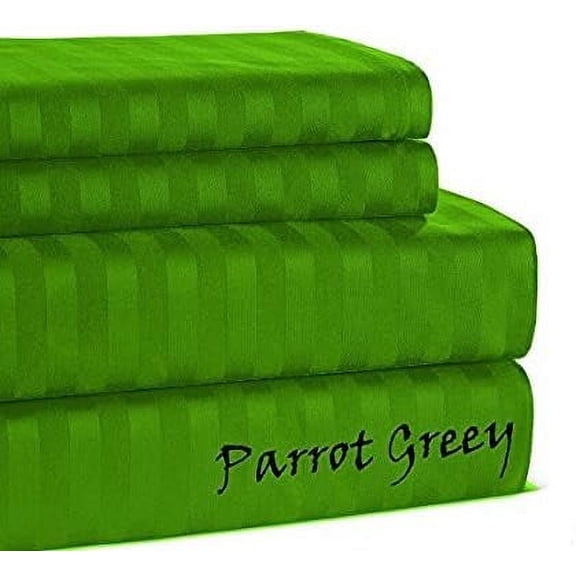 800 TC Soft & Cooling Feel Sheet Set - 4-Pieces Egyptian Cotton - Striped COLORS - King Size - Striped Colors { Parrot Green } Super Deep Pocket 30" Inches By KM LINEN