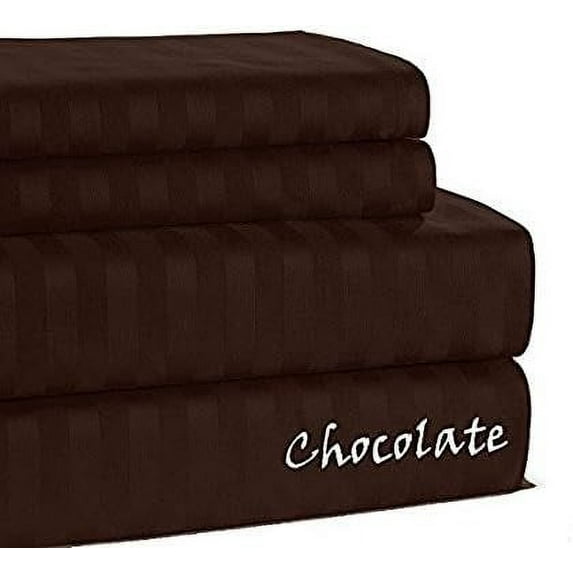 800 TC Striped Patterned - Queen Size - Striped Colors { Chocolate } 100 % Cotton Smooth Touch Sheet Set { 4PCS } Deep Pocket 24" Inches By KM LINEN