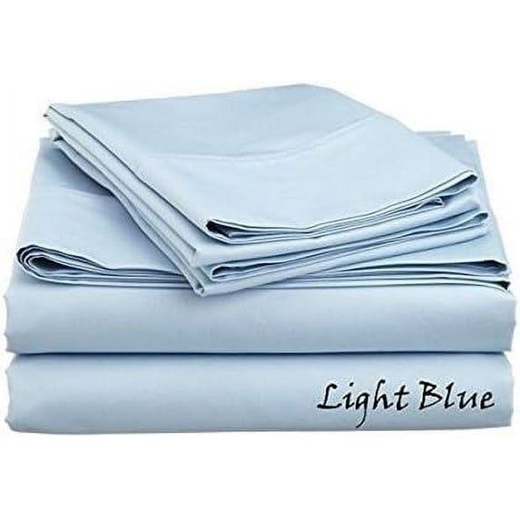 800 THREAD COUNT SHEET SET !! 100 % Egyptian Cotton Classy 4-Pieces !! SOLID COLORS - Full Size - Solid Colors { Light Blue } Fit Mattress 28" Inches By KM LINEN