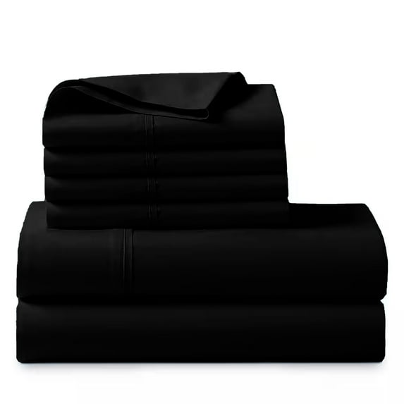 ABORN 800 TC Giza Egyptian Cotton 6 PC Adult Bedsheet Black Full 18" Deep Pocket
