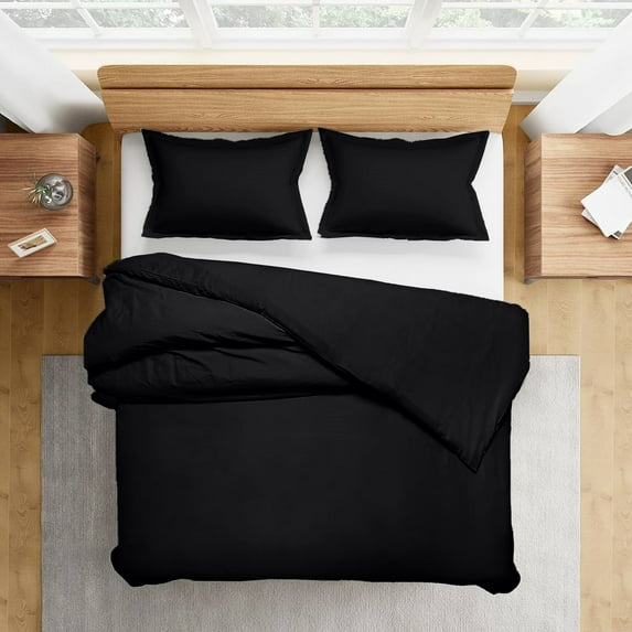 800 Thread-Count 100% Egyptian Cotton 3 Piece Duvet Cover and Pillow Shams, Premium Hotel Comforter Quilt Cover Sateen Weave with Zipper Closure, Corner-Ties - Queen, Black