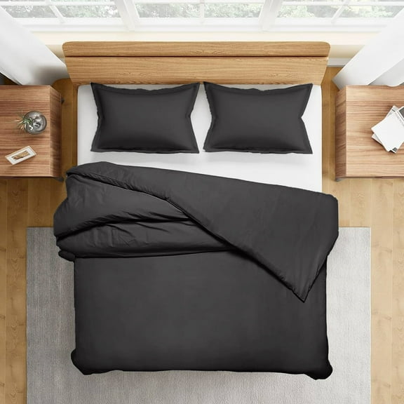 800 Thread-Count 100% Egyptian Cotton 3 Piece Duvet Cover and Pillow Shams, Premium Hotel Comforter Quilt Cover Sateen Weave with Zipper Closure, Corner-Ties - Twin, Dark Grey