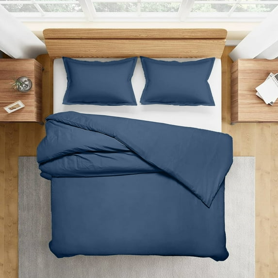 800 Thread-Count 100% Egyptian Cotton 3 Piece Duvet Cover and Pillow Shams, Premium Hotel Comforter Quilt Cover Sateen Weave with Zipper Closure, Corner-Ties - Twin-XL, Mediterranean Blue