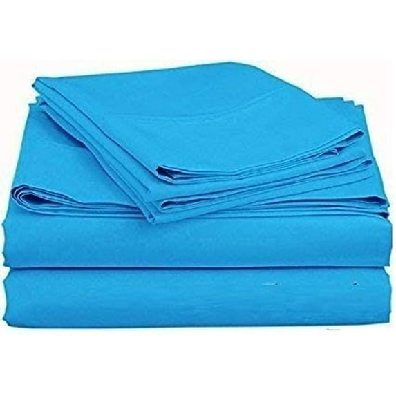 800 Thread Count 100% Egyptian Cotton 3-Piece Fitted Sheet ( 1 Fitted Sheet + 2 Pillow Covers) 27 Inches Deep Pocket Size California-King Color Turquise Blue Solid