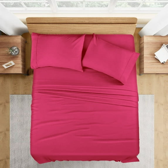 800 Thread Count 100% Egyptian Cotton 4-Piece Bed Sheet Set (1 Flat, 1 Fitted Sheet, 2 Pillow Covers) 15 Inches Deep Pocket Size Full XL Color Hot Pink Solid