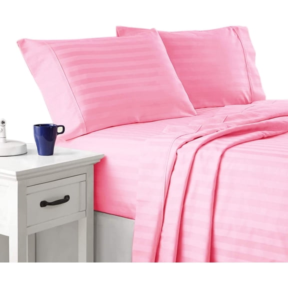 800 Thread Count 100% Egyptian Cotton 4-Piece Bed Sheet Set (1 Flat, 1 Fitted Sheet, 2 Pillow Covers) 18 Inches Deep Pocket Size Queen Color Pink Stripe