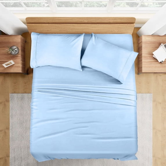 800 Thread Count 100% Egyptian Cotton 4-Piece Bed Sheet Set (1 Flat, 1 Fitted Sheet, 2 Pillow Covers) 27 Inches Deep Pocket Size Full Color Sky Blue Solid