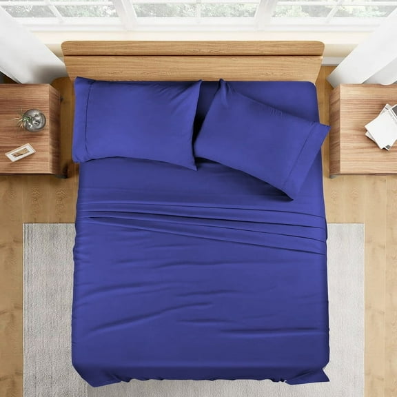 800 Thread Count 100% Egyptian Cotton 4-Piece Bed Sheet Set (1 Flat, 1 Fitted Sheet, 2 Pillow Covers) 30 Inches Deep Pocket Size Full XL Color Royal Blue Solid
