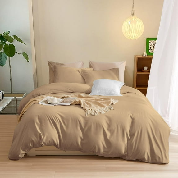 Silky Soft 800 Thread Count 100% Egyptian Cotton 3-PCs Duvet Set ( 1 Duvet Cover Zipper Closure With Corner Ties & 2 Pillow Shams ) ( Full/Queen, Taupe Solid )