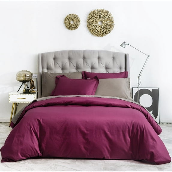 800 Thread Count 100% Egyptian Cotton Lightweight 3-PCs Duvet Set ( 1 Duvet Cover Zipper Closure With Corner Ties & 2 Pillow Shams ) Solid Style ( King/Cal-King, Wine )