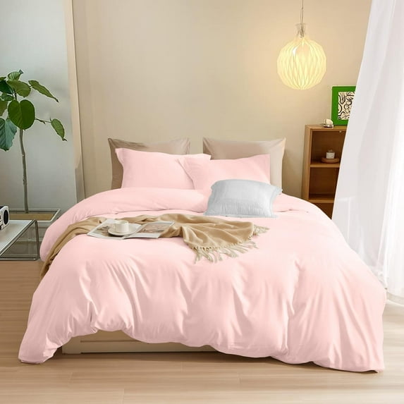 800 Thread Count 100% Egyptian Cotton Lightweight 5-PCs Duvet Set ( 1 Duvet Cover Zipper Closure With Corner Ties & 4 Pillow Shams ) Solid Style ( Super King, Light Pink )