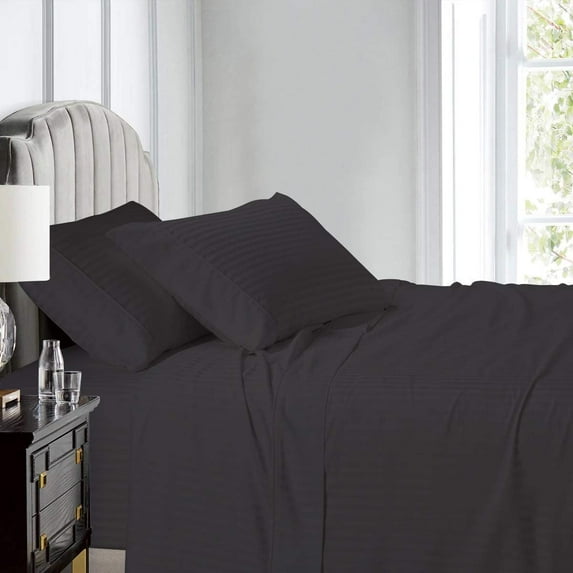 800 Thread Count 100% Egyptian Cotton Sateen Weave - 4 Piece Bed Sheets, Dark Grey Stripe - Twin XL Size, Luxury Premium Hotel Quality Sheet Set, Fits mattresses Upto 18” deep Pocket