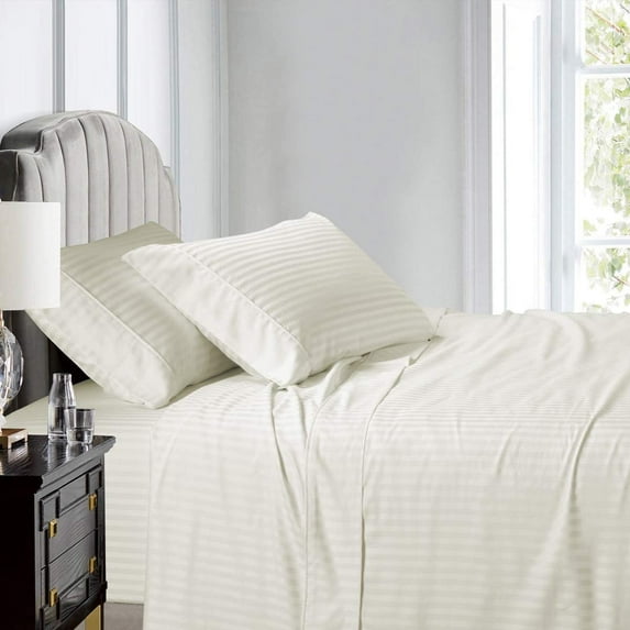 800 Thread Count 100% Egyptian Cotton Sateen Weave - 4 Piece Bed Sheets, Ivory Stripe - Queen Size, Luxury Premium Hotel Quality Sheet Set, Fits mattresses Upto 18” deep Pocket