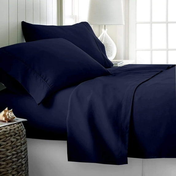 800 Thread Count 100% Egyptian Cotton Sateen Weave - 4 Piece Bed Sheets, Navy Blue Solid - Queen Size, Luxury Premium Hotel Quality Sheet Set, Fits mattresses Upto 18” deep Pocket
