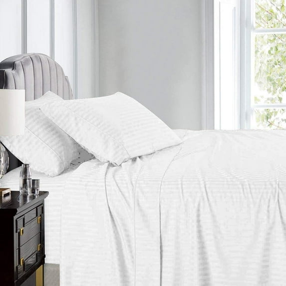 800 Thread Count 100% Egyptian Cotton Sateen Weave - 4 Piece Bed Sheets, White Stripe - California King Size, Luxury Premium Hotel Quality Sheet Set, Fits mattresses Upto 18” deep Pocket