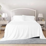800 Thread Count 100% Egyptian Cotton Sheet Set, 4 Pc Set, Sateen Weave,Soft Luxury Bedding, Fits Upto 15" Inch Deep Pocket White Stripe, Twin-XL Size