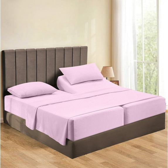 800 Thread Count 100% Egyptian Cotton Sheets Split King Size Bed Sheets 5 Piece Sheet Set 12" Deep Pocket of Fitted Sheet Color Lilac Stripe