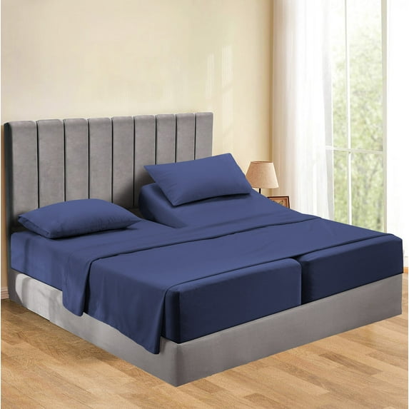 800 Thread Count 100% Egyptian Cotton Sheets Split Queen Size Bed Sheets 5 Piece Sheet Set 12" Deep Pocket of Fitted Sheet Color Meiterran-Blue Solid