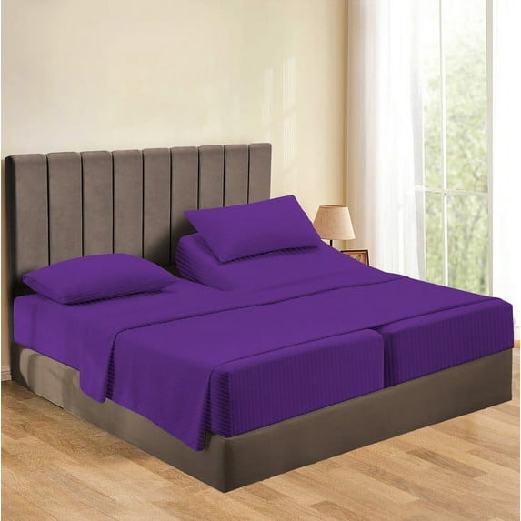 800 Thread Count 100% Egyptian Cotton Sheets Split Queen Size Bed Sheets 5 Piece Sheet Set 21" Deep Pocket of Fitted Sheet Color Purple Stripe