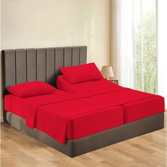 800 Thread Count 100% Egyptian Cotton Sheets Split Queen Size Bed Sheets 5 Piece Sheet Set 24" Deep Pocket of Fitted Sheet Color Red Stripe