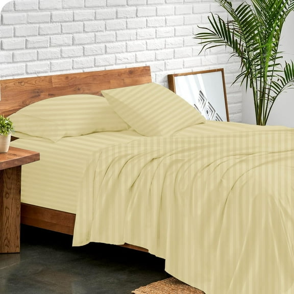 800 Thread Count 100% Egyptian Extra Long Staple Cotton Sheet Set, 4 Pc Set, Sateen Weave, Hotel Collection Soft Luxury Bedding, Fits Upto 15" Inch Deep Pocket (Ivory Stripe, Twin Size)