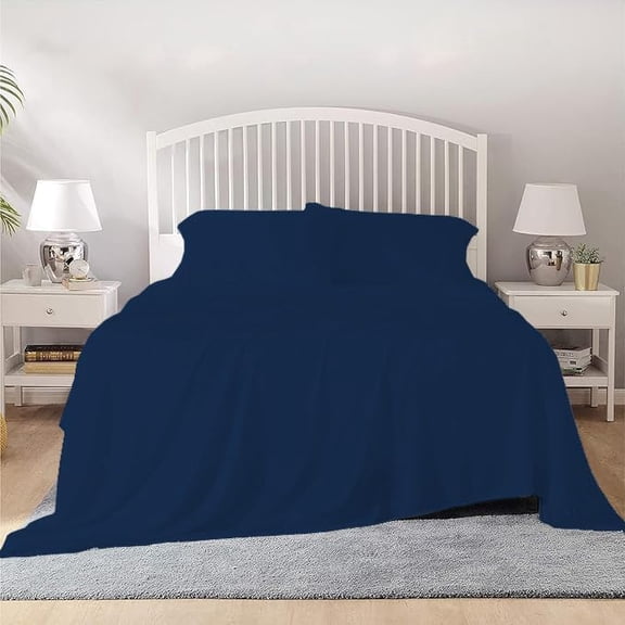 800 Thread Count 100% Egyptian Cotton Sheet Set, 4 Pc Set, Sateen Weave,Soft Luxury Bedding, Fits Upto 15" Inch Deep Pocket (Navy Blue Solid, King Size)
