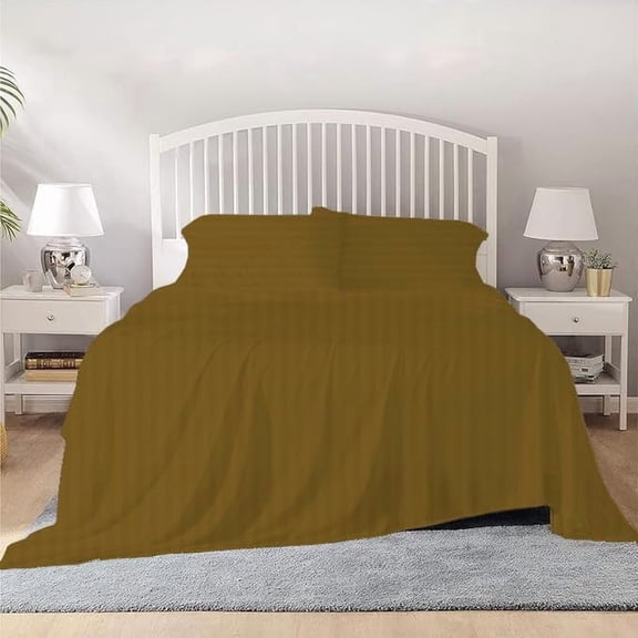 800 Thread Count 100% Egyptian Cotton Sheet Set, 4 Pc Set, Sateen Weave,Soft Luxury Bedding, Fits Upto 15" Inch Deep Pocket (Taupe Stripe, King Size)