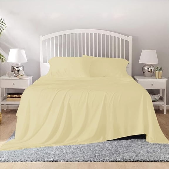 800 Thread Count 100% Egyptian Cotton Sheet Set, 4 Pc Set, Sateen Weave,Soft Luxury Bedding, Fits Upto 15" Inch Deep Pocket (Ivory Solid, Twin-XL Size)