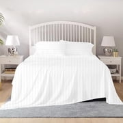 800 Thread Count 100% Egyptian Cotton Sheet Set, 4 Pc Set, Sateen Weave,Soft Luxury Bedding, Fits Upto 15" Inch Deep Pocket White Stripe, Twin-XL Size