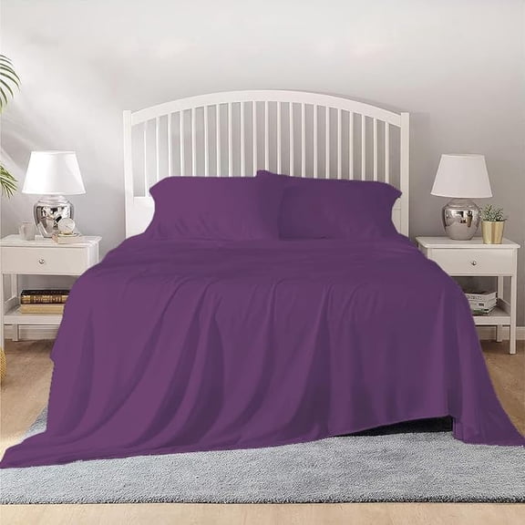 800 Thread Count 100% Egyptian Cotton Sheet Set, 4 Pc Set, Sateen Weave,Soft Luxury Bedding, Fits Upto 15" Inch Deep Pocket (Plum Solid, Queen Size)