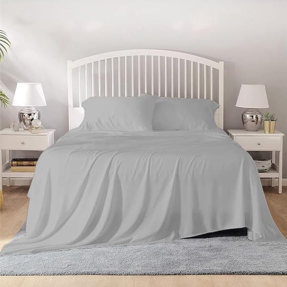 800 Thread Count 100% Egyptian Cotton Sheet Set, 4 Pc Set, Sateen Weave,Soft Luxury Bedding, Fits Upto 15" Inch Deep Pocket (Silver Solid, Twin-XL Size)