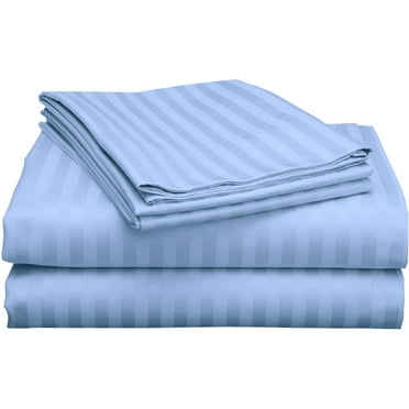 800 Thread Count 100% Egyptian Extra Long Staple Cotton Sheet Set, 4 Pc Set, Sateen Weave, Hotel Collection Soft Luxury Bedding, Fits Upto 15" Inch Deep Pocket (Light Blue Stripe, Twin-XL Size)