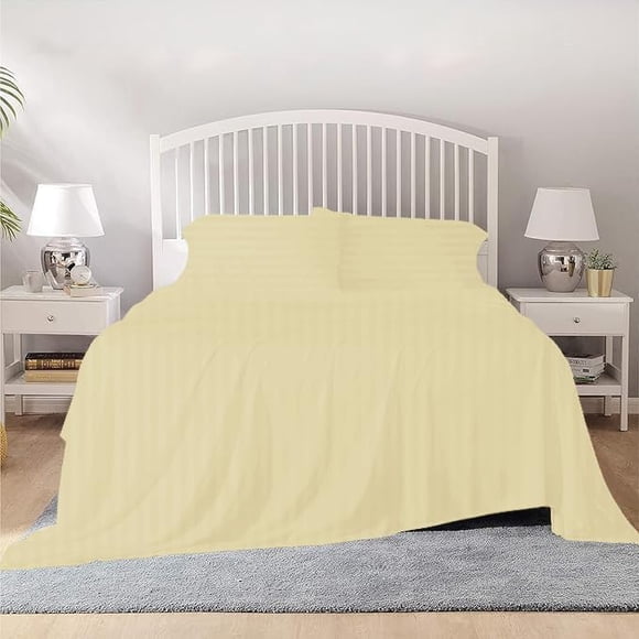 800 Thread Count 100% Egyptian Cotton Sheet Set, 4 Pc Set, Sateen Weave,Soft Luxury Bedding, Fits Upto 15" Inch Deep Pocket (Ivory Stripe, Twin-XL Size)